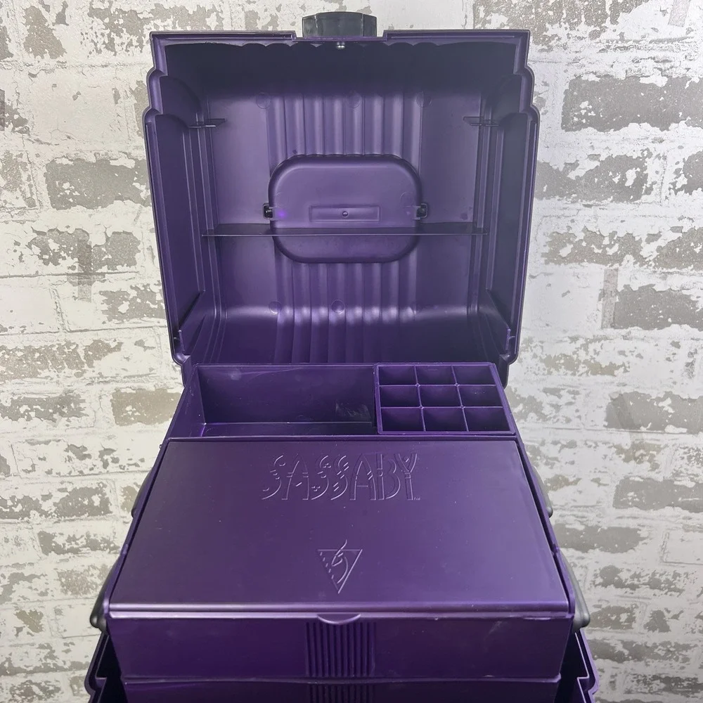 Vtg 90s Sassaby XL Travel Makeup Case Purple Black Model 103 Deluxe Plus 3 Tier